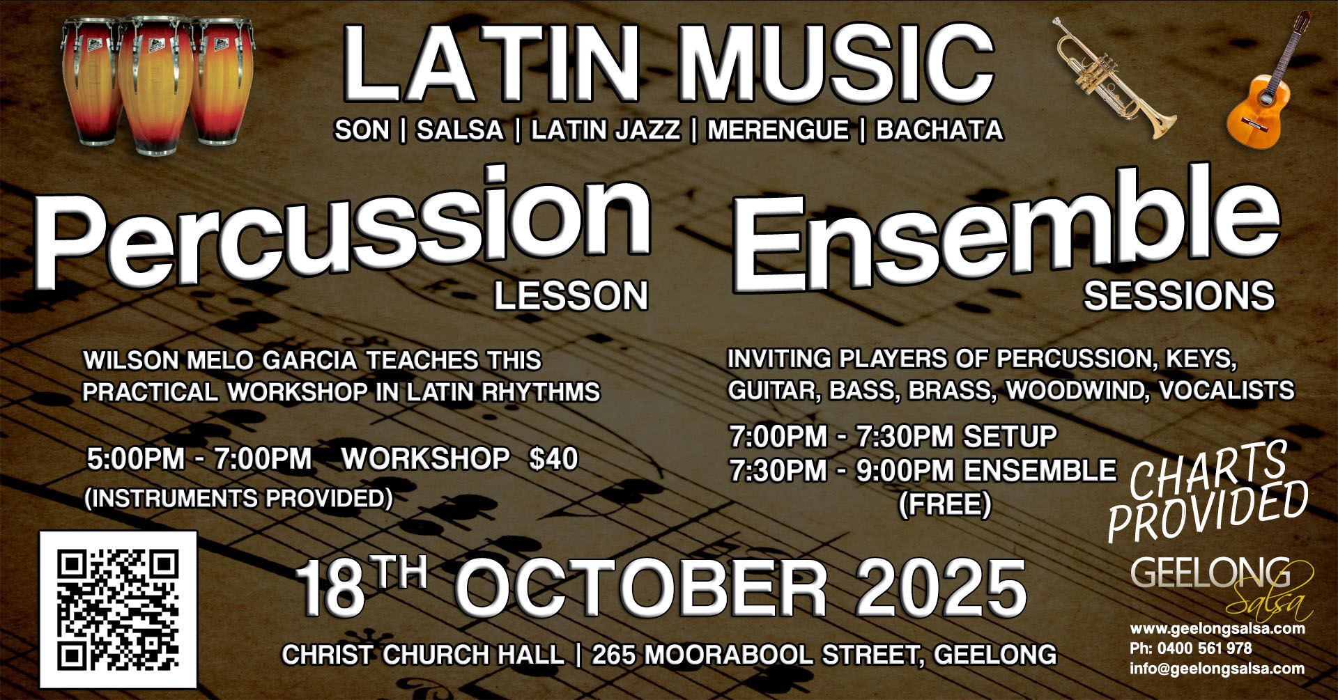 Banner for Latin percussion workshop